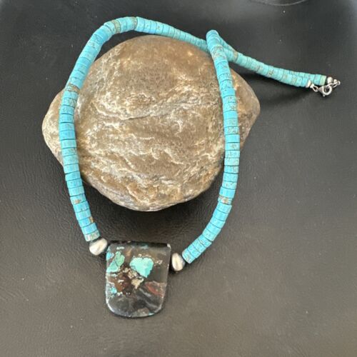 Navajo SpiderWeb Turquoise Heishi Pearls Necklace | Sterling Silver | 20" | Authentic Native American Handmade | 17032
