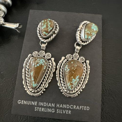 Navajo Blue Turquoise #8 Squash Blossom Necklace with Naja Earrings | Sterling Silver | 17204 - Masha USA