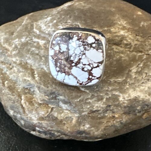 Women's Wild Horse Turquoise Ring | Navajo Sterling Silver | Sz 7 Adjustable | Authentic Native American Handmade | 15545