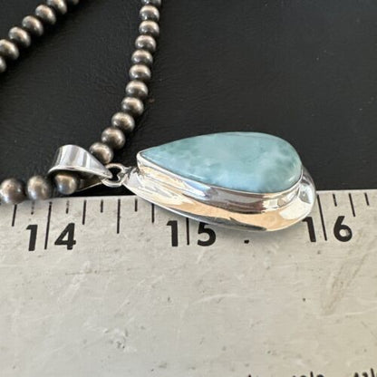Navajo Blue Larimar Pendant Necklace | Sterling Silver Beads | Authentic Native American Handmade | 16963