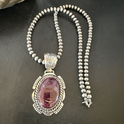 Navajo Pearls Purple Spiny Oyster Pendant | Sterling Silver | Native American Handmade | 16354