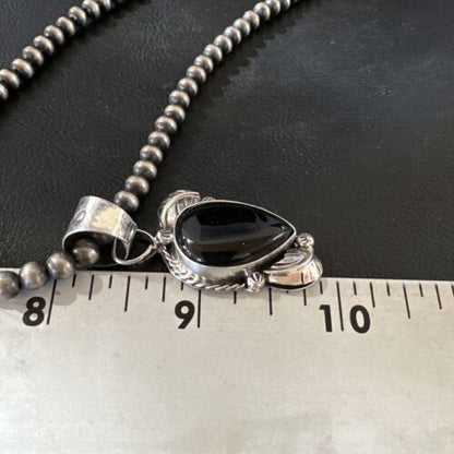 Navajo Pearls Black Onyx Necklace Pendant | Sterling Silver | Authentic Native American Handmade | 16527
