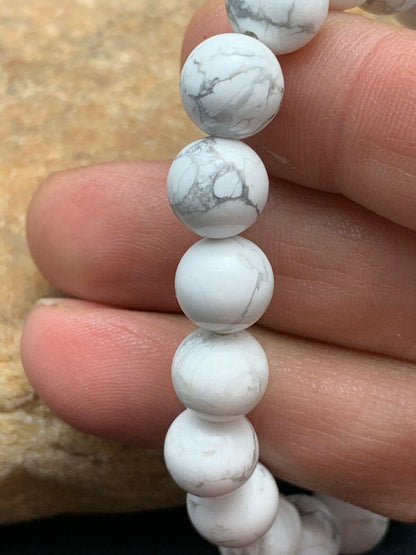 White Howlite Bead Mala Bracelet | 8mm | Stretchable | Authentic Native American Handmade | 4603