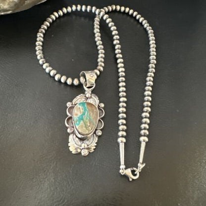 Navajo Blue Boulder Turquoise Necklace Pendant | Sterling Silver | Men's Women's | 16137