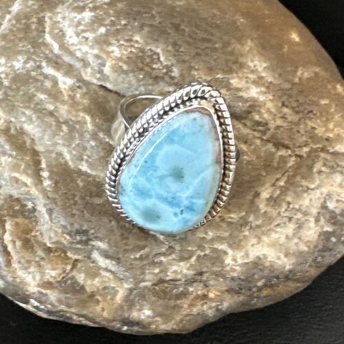 Navajo Blue Larimar Ring | Sterling Silver | Sz 10 | Authentic Native American Handmade | 16599