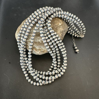 6mm Sterling Silver | Navajo Pearls Necklace | 5 Strand | 20” Authentic Native American | 17473