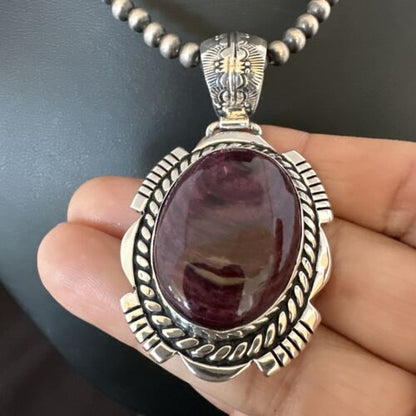 Navajo Pearls Purple Spiny Oyster Pendant | Sterling Silver | Native American Handmade | 16354