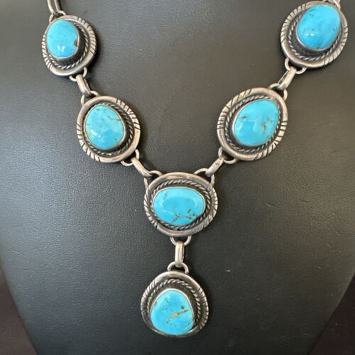 Navajo Lariat Necklace with Blue Kingman Turquoise | Sterling Silver | 26" | 15907