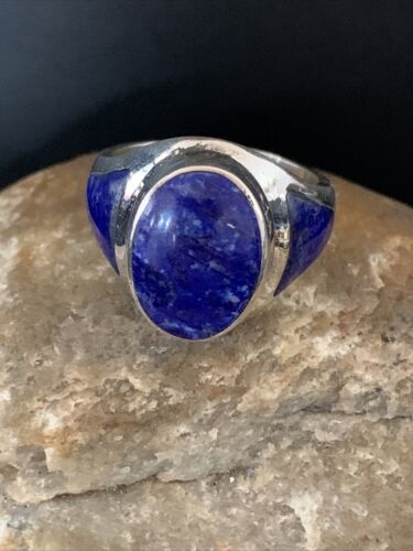 Navajo Blue Lapis Lazuli Inlay Ring | Sterling Silver | Sz 11 | Authentic Native American Handmade | 1457