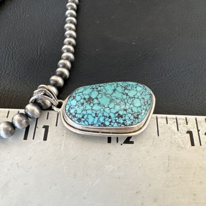 Men's Navajo Blue Spiderweb Turquoise Pendant Necklace | Sterling Silver | Authentic Native American Handmade | 16274