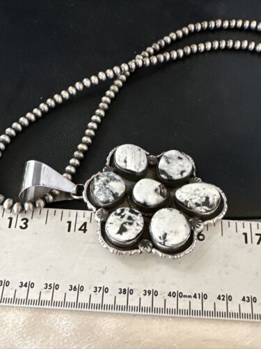 Navajo White Buffalo Turquoise Sterling Silver Pendant Necklace | Multi-Stone | 14898