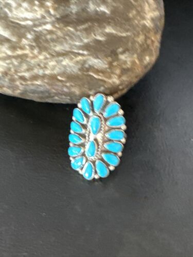 Navajo Blue Turquoise Cluster Ring | Authentic Native American Sterling Silver | Multi-Stone | Sz 8 | 14909