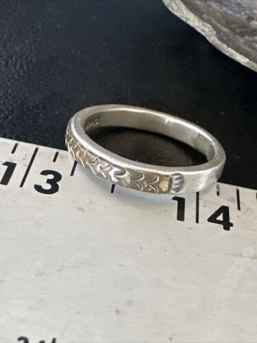 Navajo Stamped Men's Wedding Band | 14K Gold Sterling Silver Ring | Sz 12 | Authentic Native American Handmade | 15464