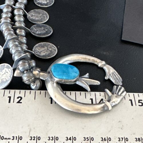Navajo Kingman Turquoise Naja Pendant Necklace | Sterling Silver | Authentic Native American Handmade | 15158