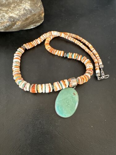 Navajo Green Turquoise Pendant | Sterling Silver | Authentic Native American Handmade | 17452