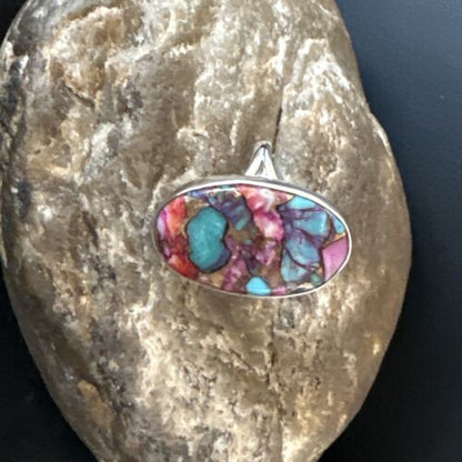 Navajo Turquoise Spiny Oyster Ring | Sterling Silver | Sz 8 | Authentic Native American Handmade | 16610