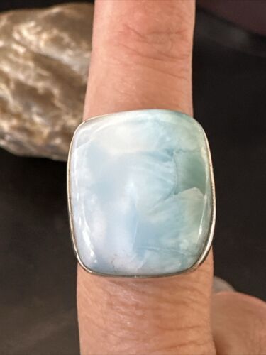 Navajo Blue Larimar Ring | Sterling Silver | Sz 8 | Authentic Native American Handmade | 17585
