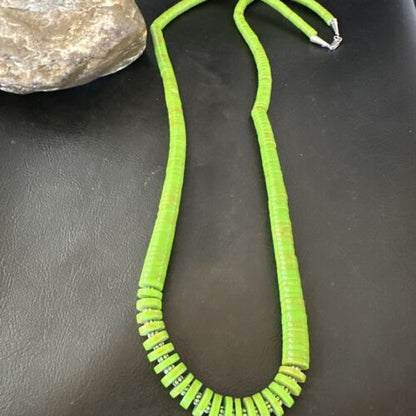 Navajo Green Gaspeite Graduated Necklace | Sterling Silver | Authentic Native American | 29" | 16466