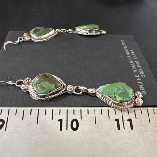 Navajo Green Royston Turquoise Dangle Earrings | Sterling Silver | Authentic Native American Handmade | 17139