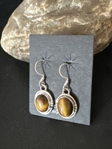 Navajo Coffee Tiger's Eye Dangle Earrings | Sterling Silver | Authentic Native American Handmade | 14920