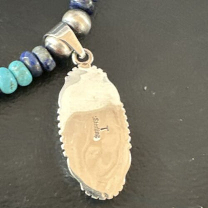 Navajo Opal Inlay Pendant with Turquoise Lapis Pearls | Sterling Silver Necklace | Authentic Native American Handmade | 16846