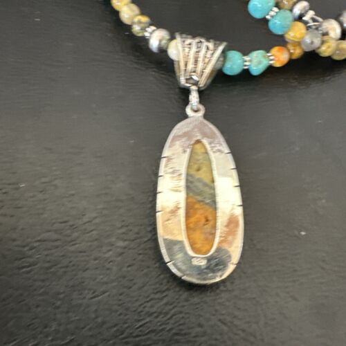 Navajo BumbleBee Jasper Pendant with Pearls | Sterling Silver Necklace | Authentic Native American Handmade | 16877