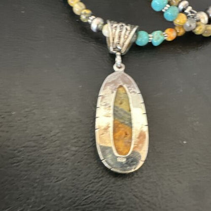 Navajo BumbleBee Jasper Pendant with Pearls | Sterling Silver Necklace | Authentic Native American Handmade | 16877