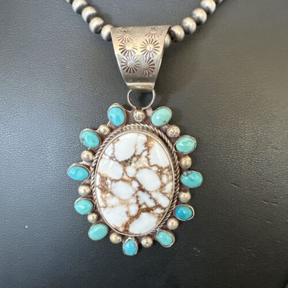 Navajo Wild Horse Turquoise Pendant | Sterling Silver | Native American Handmade | 17149