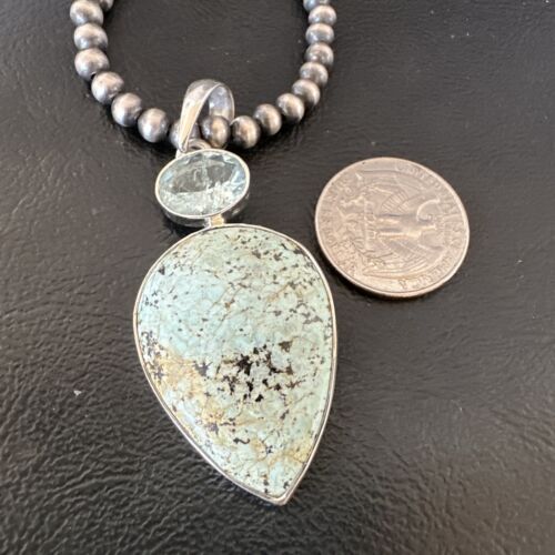 Navajo Women's Dry Creek Turquoise Topaz Pendant Necklace | Sterling Silver | Authentic Native American Handmade | 16306