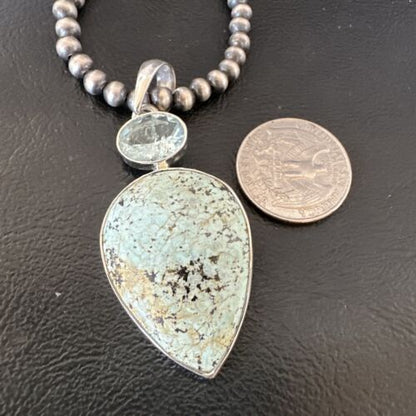 Navajo Women's Dry Creek Turquoise Topaz Pendant Necklace | Sterling Silver | Authentic Native American Handmade | 16306
