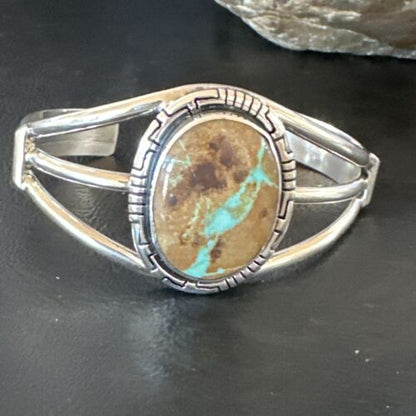 Navajo Green Boulder Turquoise Cuff Bracelet | Sterling Silver | Authentic Native American Handmade | 16244