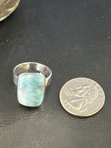 Navajo Blue Larimar Ring | Sterling Silver | Sz 8 | Authentic Native American Handmade | 17590