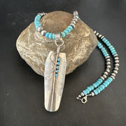 Men's Feather Turquoise Pendant | Navajo Sterling Silver Necklace 21" | Multi-Stone | 17445
