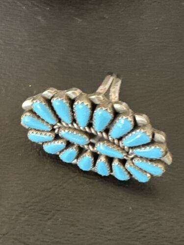 Navajo Blue Turquoise Cluster Ring | Authentic Native American Sterling Silver | Multi-Stone | Sz 8 | 16326