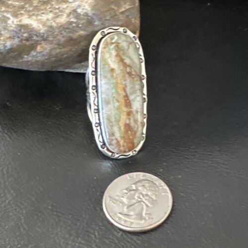 Navajo Ribbon Boulder Green Turquoise Ring | Sterling Silver | Sz 8.5 | 16254