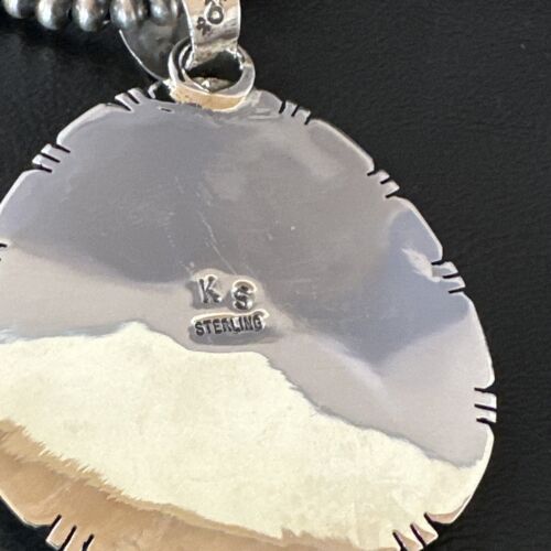 Navajo Sterling Silver Green Boulder Turquoise Necklace Pendant for Men | XL | Authentic Native American | 16365