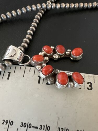 Navajo Horseshoe Naja Red Coral Pendant Necklace | Sterling Silver | Authentic Native American Handmade | 15754