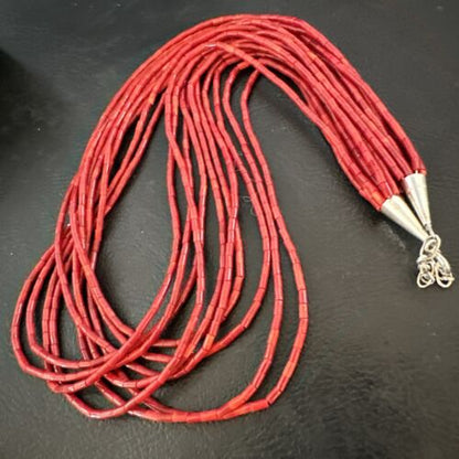 Red Apple Coral Heishi 10-Strand Necklace | Liquid Sterling Silver | 18" | 16913