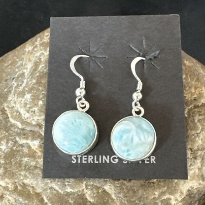 Navajo Blue Larimar Dangle Earrings | Sterling Silver | Authentic Native American Handmade | 17561