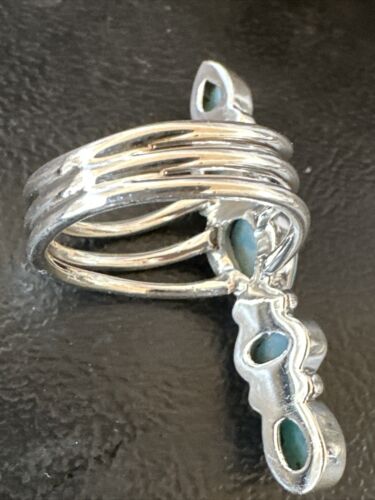 Navajo Blue Larimar Cluster Ring | Authentic Native American Sterling Silver | Multi-Stone | Sz 8 | 16157