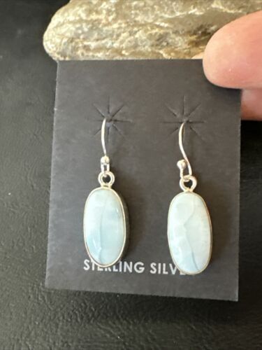 Navajo Blue Larimar Dangle Earrings | Sterling Silver | Authentic Native American Handmade | 17296 - Masha USA