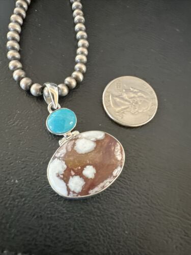 Wild Horse Sterling Silver Necklace | Blue Kingman Turquoise SW Pendant | Multi-Stone | 17306