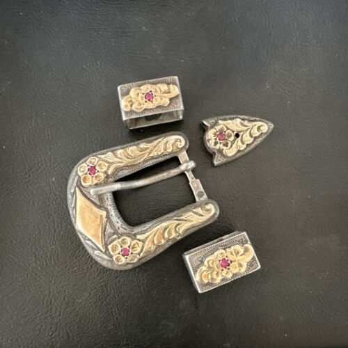14k Gold Rubies Ranger Belt Buckle | Sterling Silver | Navajo Handmade | 16968