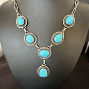 Navajo Lariat Necklace with Blue Kingman Turquoise | Sterling Silver | 26" | 15907