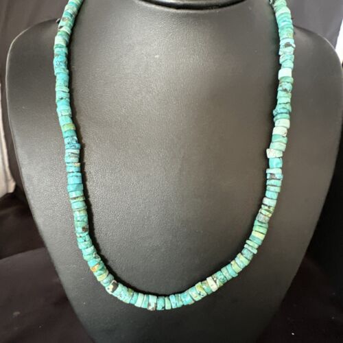 Navajo Blue Turquoise Heishi Bead Necklace | Sterling Silver | 20" | Authentic Native American Handmade | 15165