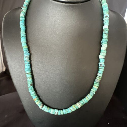 Navajo Blue Turquoise Heishi Bead Necklace | Sterling Silver | 20" | Authentic Native American Handmade | 15165