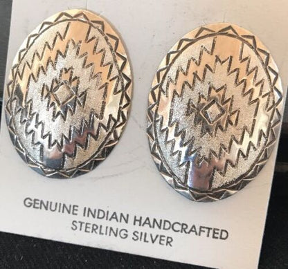 Native American Handmade Oval Earrings | Stamped Sterling Silver | 3743