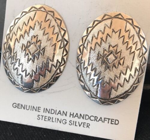 Native American Handmade Oval Earrings | Stamped Sterling Silver | 3743