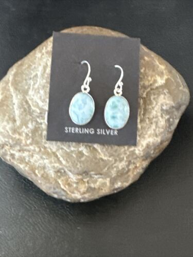 Navajo Blue Larimar Dangle Earrings | Sterling Silver | Authentic Native American Handmade | 17298
