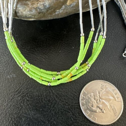 Navajo Green Gaspeite Heishi Bead Necklace | 5-Strand Stabilized Sterling Silver | 20" | 02941